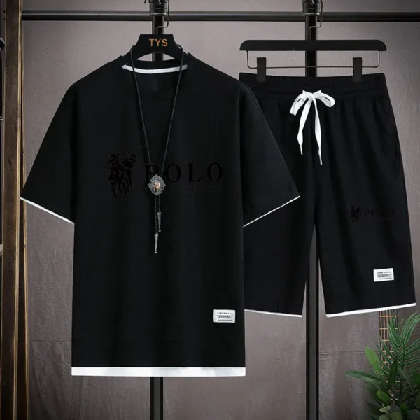 Men's short sleeved T-shirt and sports shorts set casual sportswear Korean fashion summer - Image 6