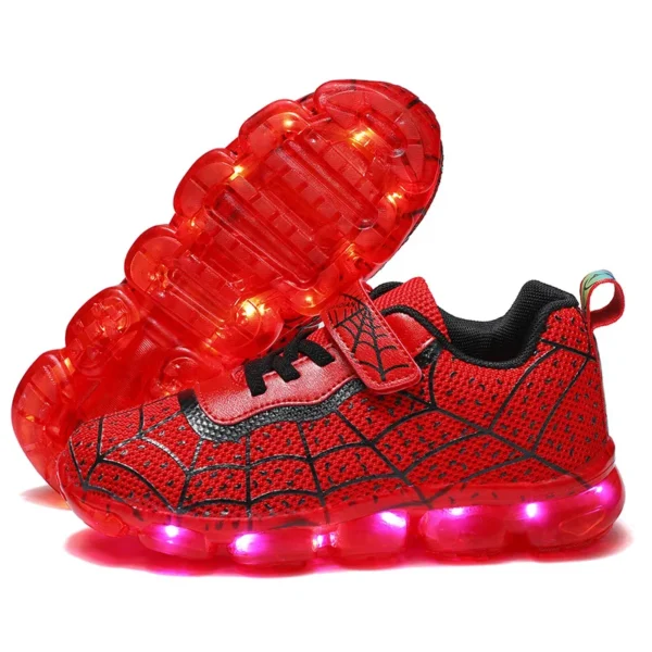 Kids Sneakers Light Up Skateboarding Shoes Fashion Spider Web Flat Walking Sports Shoes LED USB Charging Flashing Casual Shoes - Image 15