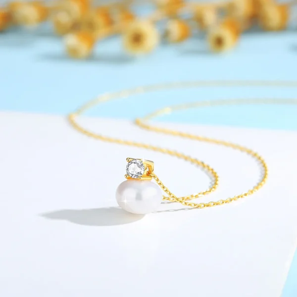 100% Real 18K Gold Pearl Necklace With Moissanite Stone Luxury AU750 K Gold Pendant Wedding Jewelry Gift With Certificate 2024 - Image 4