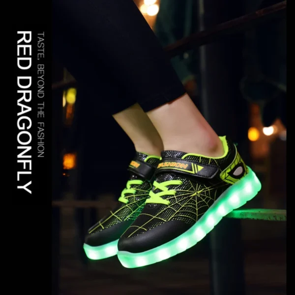 Kids Sneakers Light Up Skateboarding Shoes Fashion Spider Web Flat Walking Sports Shoes LED USB Charging Flashing Casual Shoes - Image 5