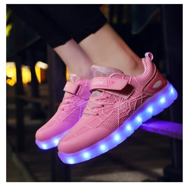 Kids Sneakers Light Up Skateboarding Shoes Fashion Spider Web Flat Walking Sports Shoes LED USB Charging Flashing Casual Shoes - Image 21