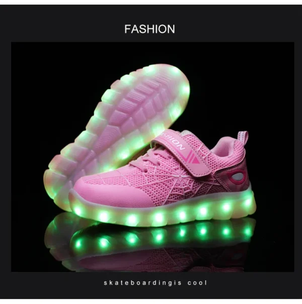 Kids Sneakers Light Up Skateboarding Shoes Fashion Spider Web Flat Walking Sports Shoes LED USB Charging Flashing Casual Shoes - Image 43
