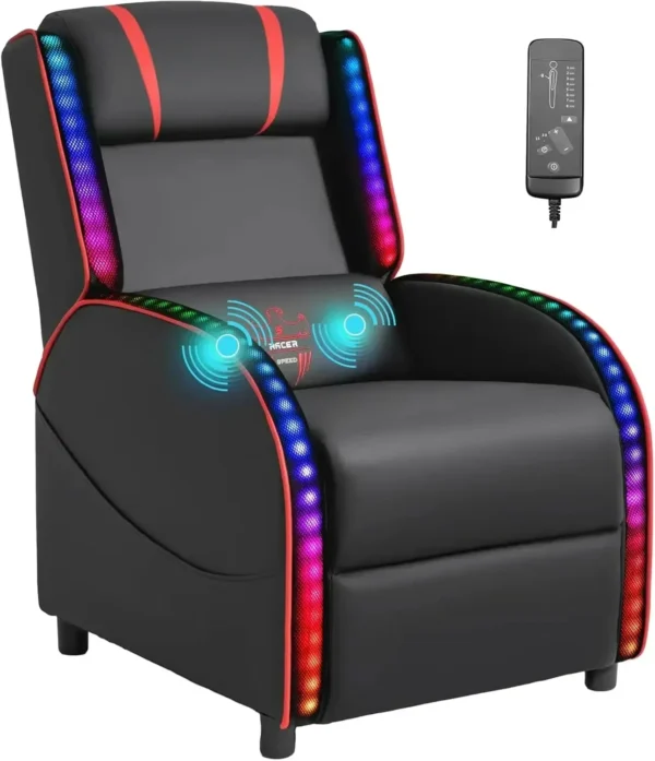 LED Gaming Massage Recliner Chair, Racing Style Single Living Room Sofa Comfortable Ergonomic Home Theater Seating, Chairs - Image 13