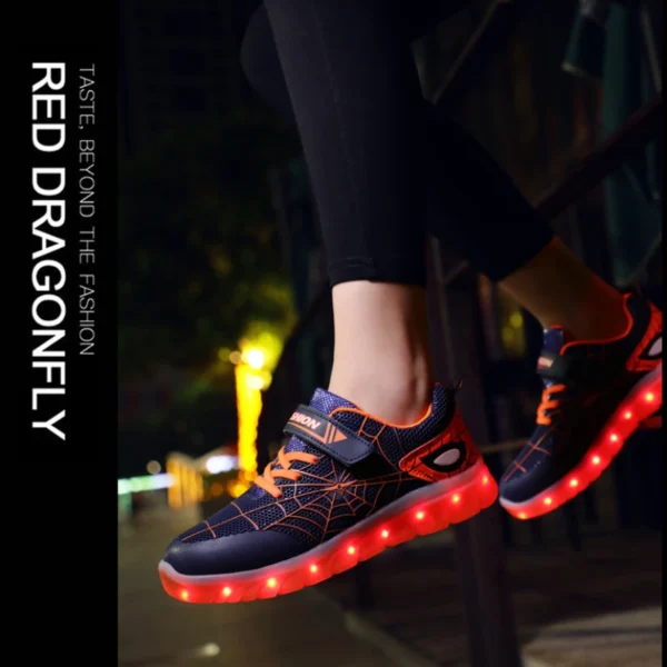 Kids Sneakers Light Up Skateboarding Shoes Fashion Spider Web Flat Walking Sports Shoes LED USB Charging Flashing Casual Shoes - Image 4