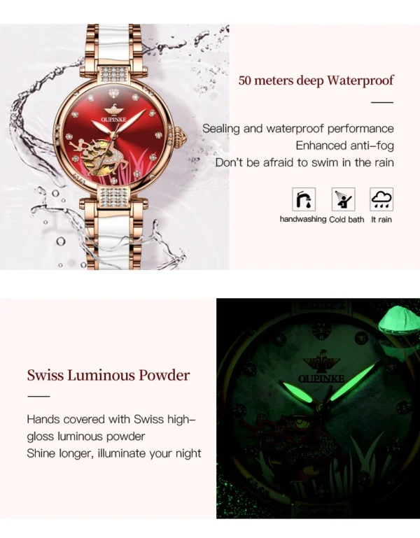 OUPINKE 3211 Women's Watch Elegant Rose Gold Diamond Ceramic Automatic Machinery Women's Watch Luxury Brand Women's Bracelet Set - Image 23