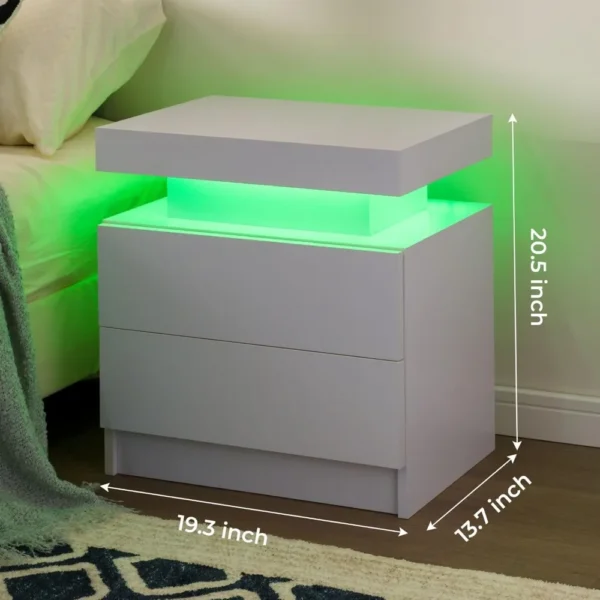 Nightstand Set of 2 LED Nightstand with 2 Drawers,Night Stand Set 2 with LED Light,Bedside Table with Drawers for Bedroom - Image 2