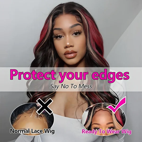 1B/99J/27 Omber black hair with red blonde Highlight 5x5 Hd Lace Closure Body Wave Wig Human Hair 99J Glueless Wig Ready To Wear - Image 3