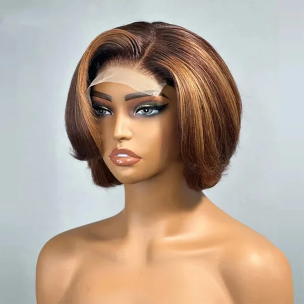 4/27 Highlight 4x4 Body Wave Glueless Closure 100%Human Hair Frontal Wigs Ombre Brown Mix Blonde Water Wave C Part Short Bob Wig - Image 3