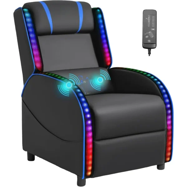 LED Gaming Massage Recliner Chair, Racing Style Single Living Room Sofa Comfortable Ergonomic Home Theater Seating, Chairs - Image 15