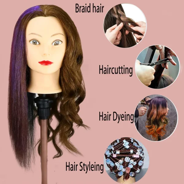 100% Real Human Hair Doll Head For Hairstyle Professional Training Head Kit Mannequin Head Styling To Practice Hot Curl Iron St - Image 15