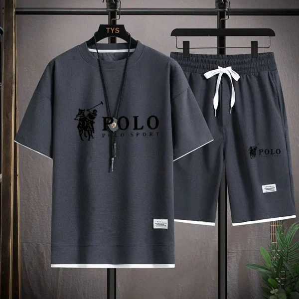 Men's short sleeved T-shirt and sports shorts set casual sportswear Korean fashion summer - Image 4