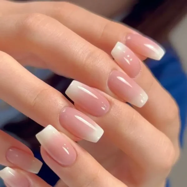 24pcs Gradient Fake Nails French Ballerina Nail Waterproof Faux Medium Coffin false nails Fingernails Press on Nails Tips - Image 5