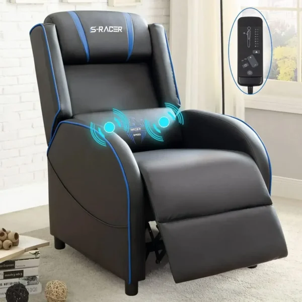 LED Gaming Massage Recliner Chair, Racing Style Single Living Room Sofa Comfortable Ergonomic Home Theater Seating, Chairs - Image 7