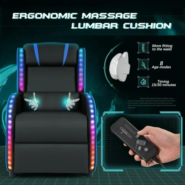 LED Gaming Massage Recliner Chair, Racing Style Single Living Room Sofa Comfortable Ergonomic Home Theater Seating, Chairs - Image 3