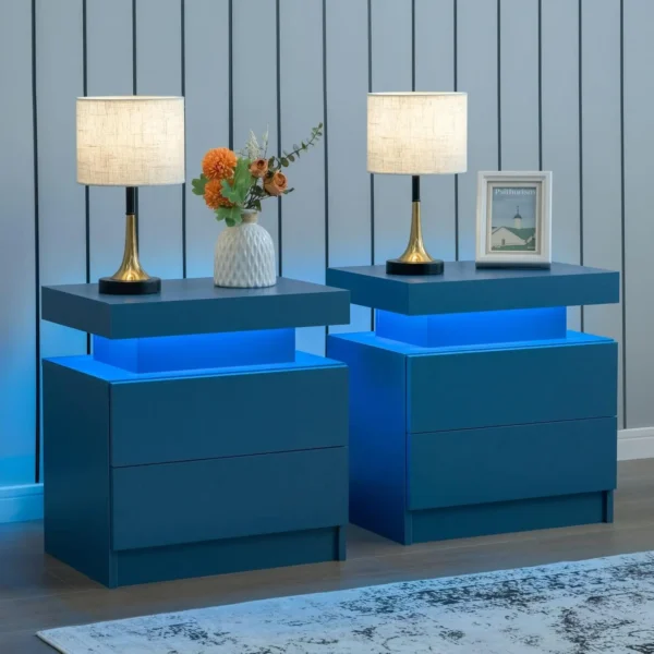 Nightstand Set of 2 LED Nightstand with 2 Drawers,Night Stand Set 2 with LED Light,Bedside Table with Drawers for Bedroom - Image 9
