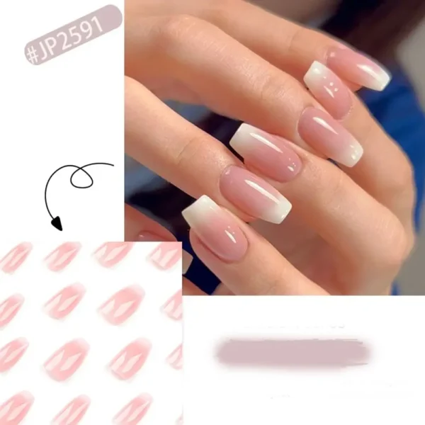 24pcs Gradient Fake Nails French Ballerina Nail Waterproof Faux Medium Coffin false nails Fingernails Press on Nails Tips - Image 30