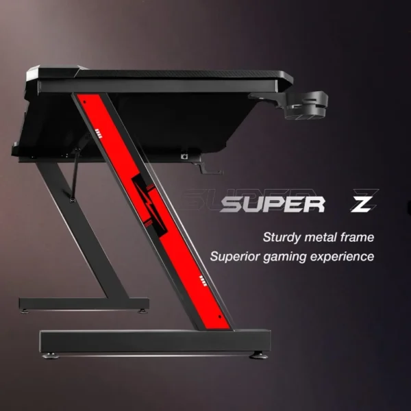 Game desk, carbon fiber surface computer desk, home office desk, with cup holder and headphone hook - Image 6