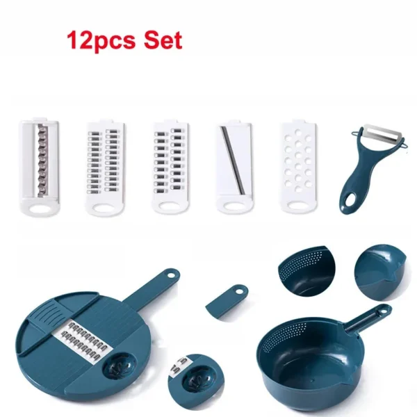 12 In 1 Multi-functional Vegetable Chopper Carrots Potatoes Manually Cut Shred Slicer Radish Grater with Container Kitchen Tools - Image 8