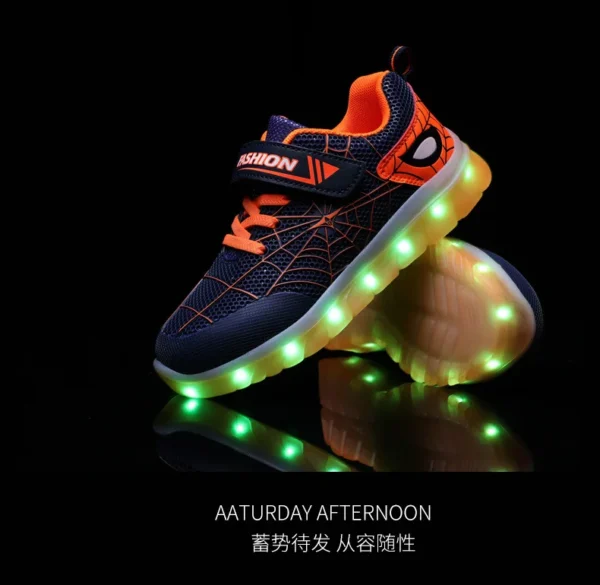 Kids Sneakers Light Up Skateboarding Shoes Fashion Spider Web Flat Walking Sports Shoes LED USB Charging Flashing Casual Shoes - Image 30