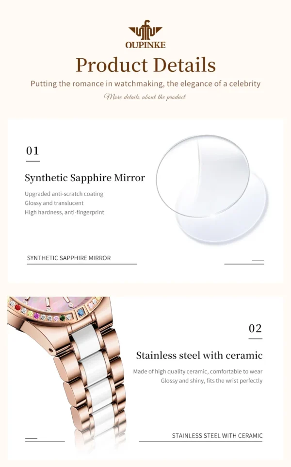 OUPINKE Women's Watches Imported Automatic Mechanical Watch Movement Luxury Top Brand Wrist watch for Ladies 2024 Trend - Image 35