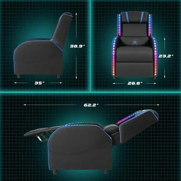 LED Gaming Massage Recliner Chair, Racing Style Single Living Room Sofa Comfortable Ergonomic Home Theater Seating, Chairs - Image 5