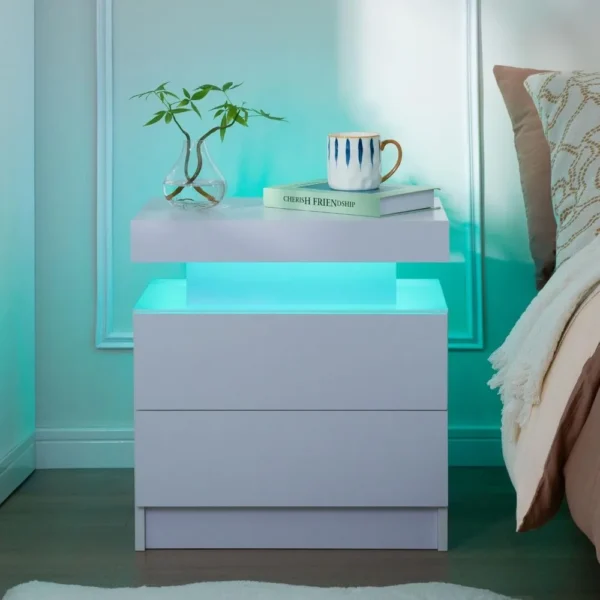 Nightstand Set of 2 LED Nightstand with 2 Drawers,Night Stand Set 2 with LED Light,Bedside Table with Drawers for Bedroom - Image 3
