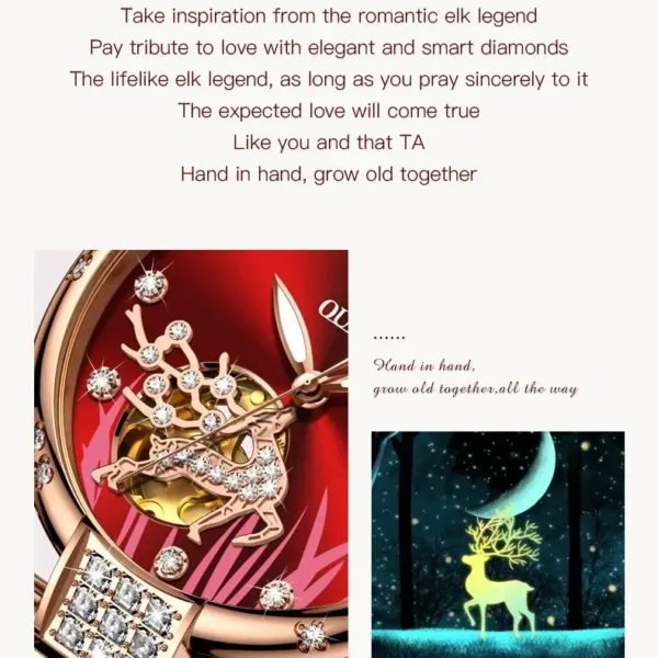 OUPINKE 3211 Women's Watch Elegant Rose Gold Diamond Ceramic Automatic Machinery Women's Watch Luxury Brand Women's Bracelet Set - Image 3