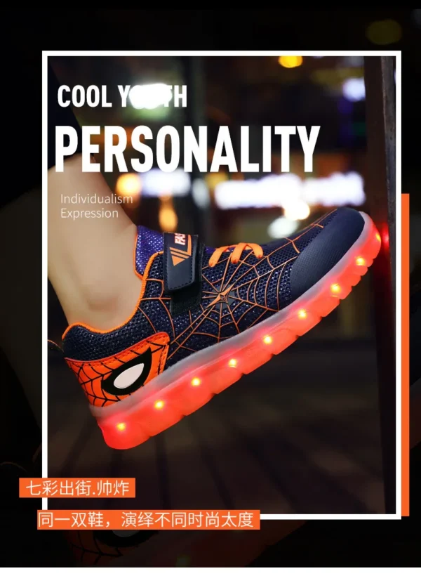 Kids Sneakers Light Up Skateboarding Shoes Fashion Spider Web Flat Walking Sports Shoes LED USB Charging Flashing Casual Shoes - Image 16
