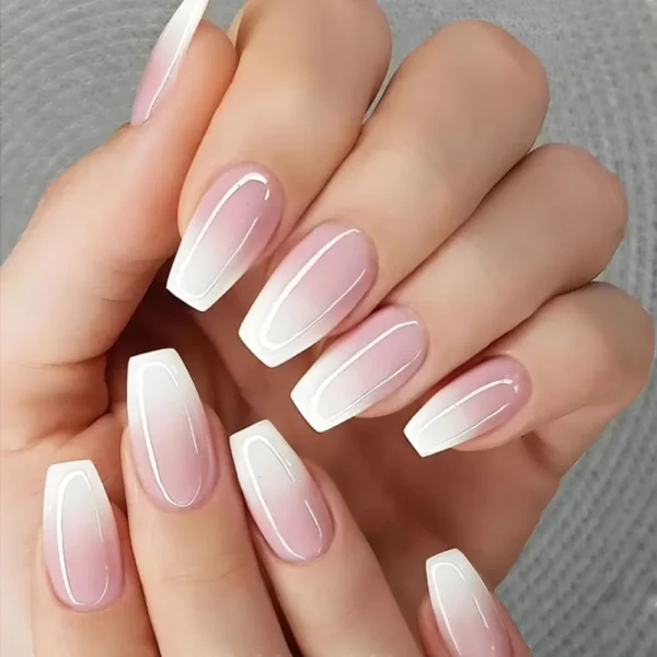 24pcs Gradient Fake Nails French Ballerina Nail Waterproof Faux Medium Coffin false nails Fingernails Press on Nails Tips - Image 6