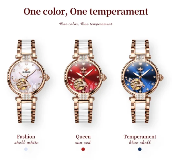 OUPINKE 3211 Women's Watch Elegant Rose Gold Diamond Ceramic Automatic Machinery Women's Watch Luxury Brand Women's Bracelet Set - Image 20