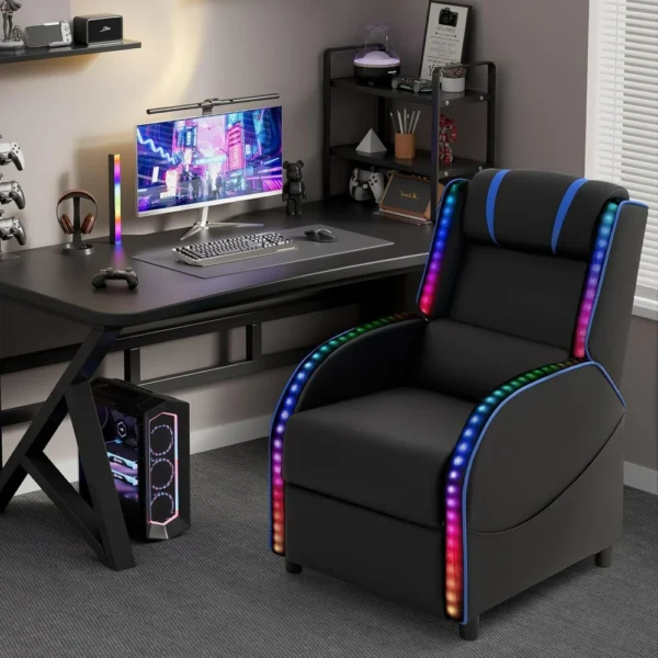 LED Gaming Massage Recliner Chair, Racing Style Single Living Room Sofa Comfortable Ergonomic Home Theater Seating, Chairs - Image 20