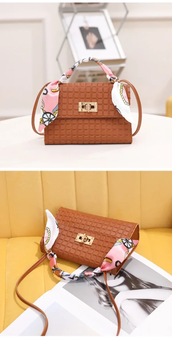Women's Bag New Fashion Simple Plaid Embossed Crossbody Scarf Small Square Bag Single Shoulder Bag designer bags - Image 25