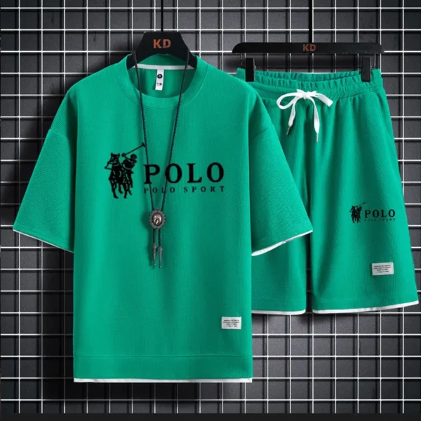 Men's short sleeved T-shirt and sports shorts set casual sportswear Korean fashion summer - Image 2