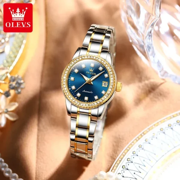 Olevs 7003 fashion mechanical watch round-dial stainless steel watchband wristwatch calendar luminous watch Man - Image 6