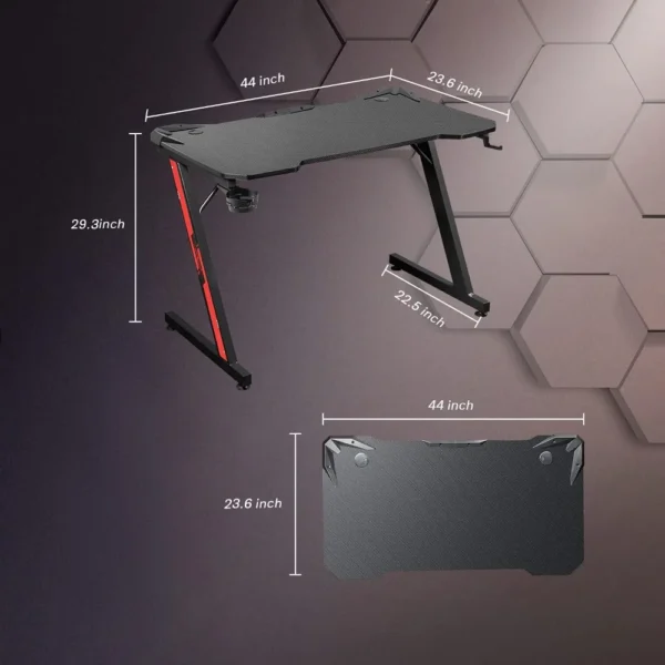 Game desk, carbon fiber surface computer desk, home office desk, with cup holder and headphone hook - Image 3