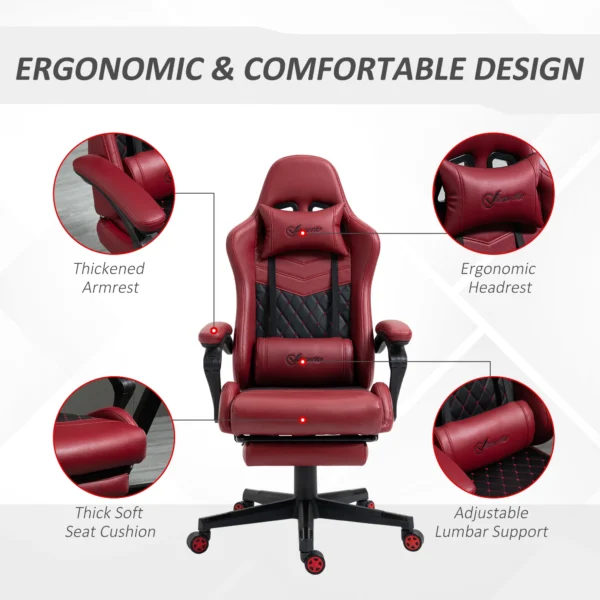 Adjustable High Back Gaming Chair Racing Office Recliner W/ Footrest, Pillow - Image 4