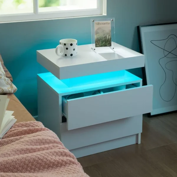 Nightstand Set of 2 LED Nightstand with 2 Drawers,Night Stand Set 2 with LED Light,Bedside Table with Drawers for Bedroom - Image 6