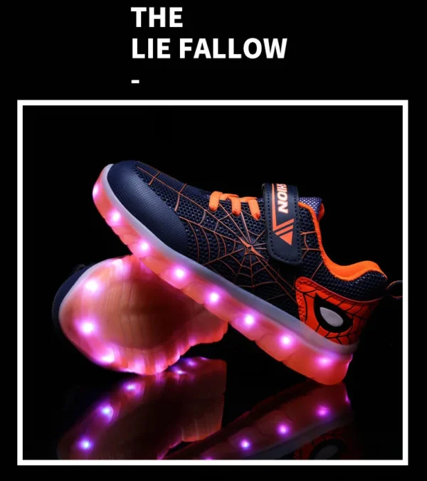 Kids Sneakers Light Up Skateboarding Shoes Fashion Spider Web Flat Walking Sports Shoes LED USB Charging Flashing Casual Shoes - Image 29