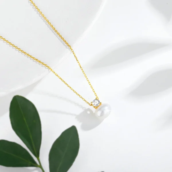 100% Real 18K Gold Pearl Necklace With Moissanite Stone Luxury AU750 K Gold Pendant Wedding Jewelry Gift With Certificate 2024 - Image 3