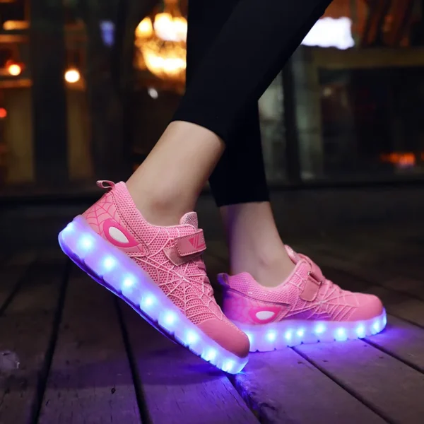 Kids Sneakers Light Up Skateboarding Shoes Fashion Spider Web Flat Walking Sports Shoes LED USB Charging Flashing Casual Shoes - Image 6