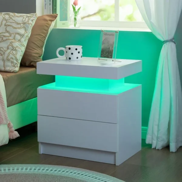 Nightstand Set of 2 LED Nightstand with 2 Drawers,Night Stand Set 2 with LED Light,Bedside Table with Drawers for Bedroom - Image 4