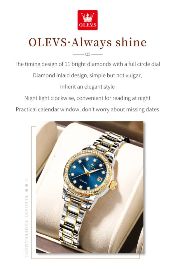 Olevs 7003 fashion mechanical watch round-dial stainless steel watchband wristwatch calendar luminous watch Man - Image 14