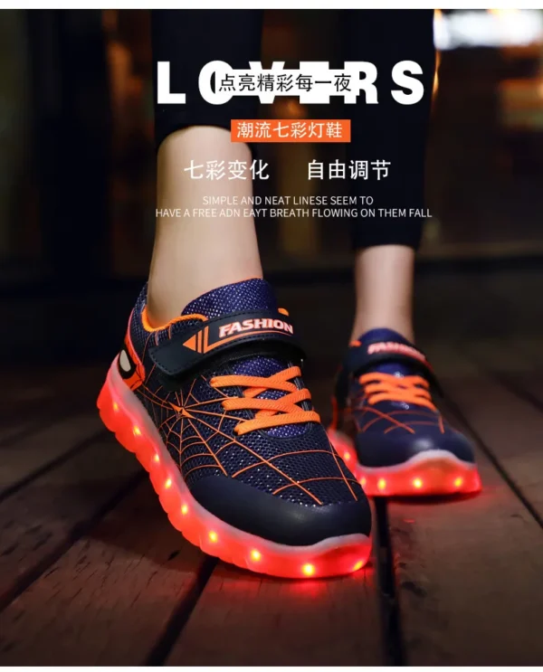 Kids Sneakers Light Up Skateboarding Shoes Fashion Spider Web Flat Walking Sports Shoes LED USB Charging Flashing Casual Shoes - Image 22
