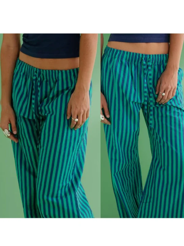 Combhasaki Women's Y2K Vintage Summer Baggy Long Pants Drawstring Elastic Low Waist Wide Leg Striped Trousers with 2 Pockets - Image 16
