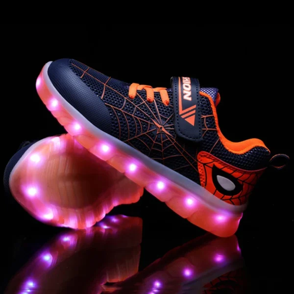 Kids Sneakers Light Up Skateboarding Shoes Fashion Spider Web Flat Walking Sports Shoes LED USB Charging Flashing Casual Shoes - Image 3