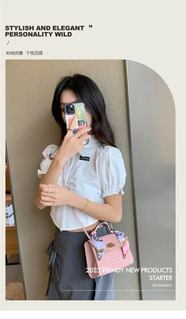 Women's Bag New Fashion Simple Plaid Embossed Crossbody Scarf Small Square Bag Single Shoulder Bag designer bags - Image 11