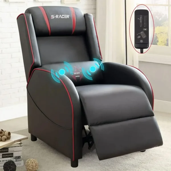 LED Gaming Massage Recliner Chair, Racing Style Single Living Room Sofa Comfortable Ergonomic Home Theater Seating, Chairs - Image 8