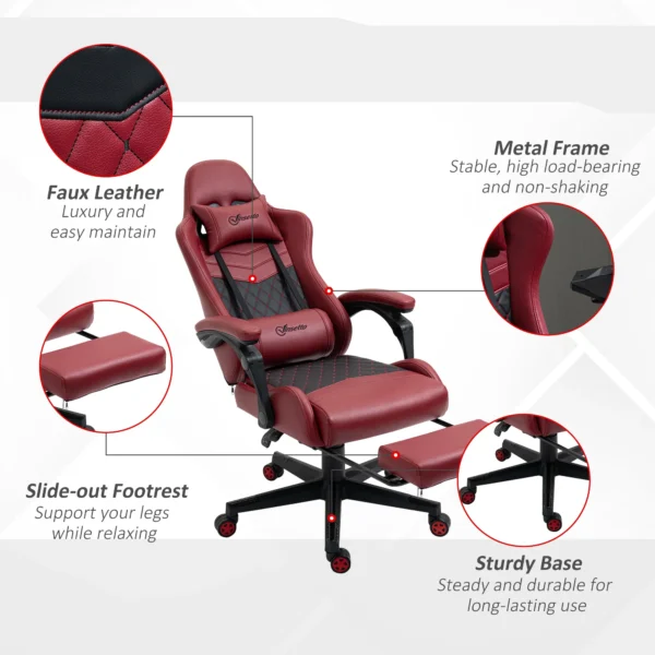 Adjustable High Back Gaming Chair Racing Office Recliner W/ Footrest, Pillow - Image 9