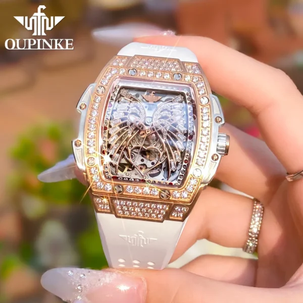 OUPINKE 3225 Top Brand Skeleton Mechanical Watch For Women Diamond Luxury Deep Waterproof Wristwatch Big Dial Fashion Watches - Image 2