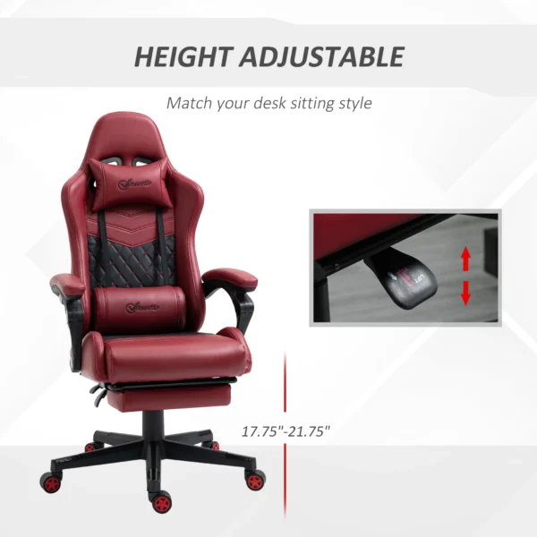 Adjustable High Back Gaming Chair Racing Office Recliner W/ Footrest, Pillow - Image 6